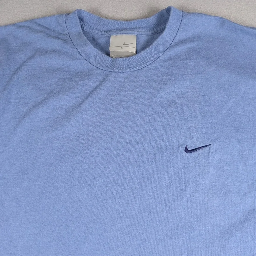 Vintage Nike Shirt Mens Large Blue Small Swoosh Embroidered Y2K Plain Basic Tee